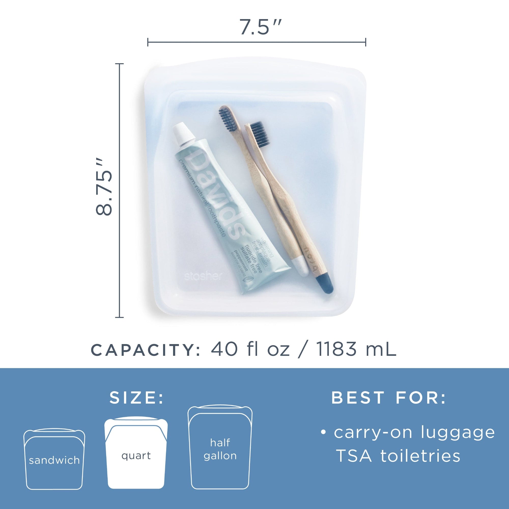 Travel Quart Bag Reusable Storage Bag