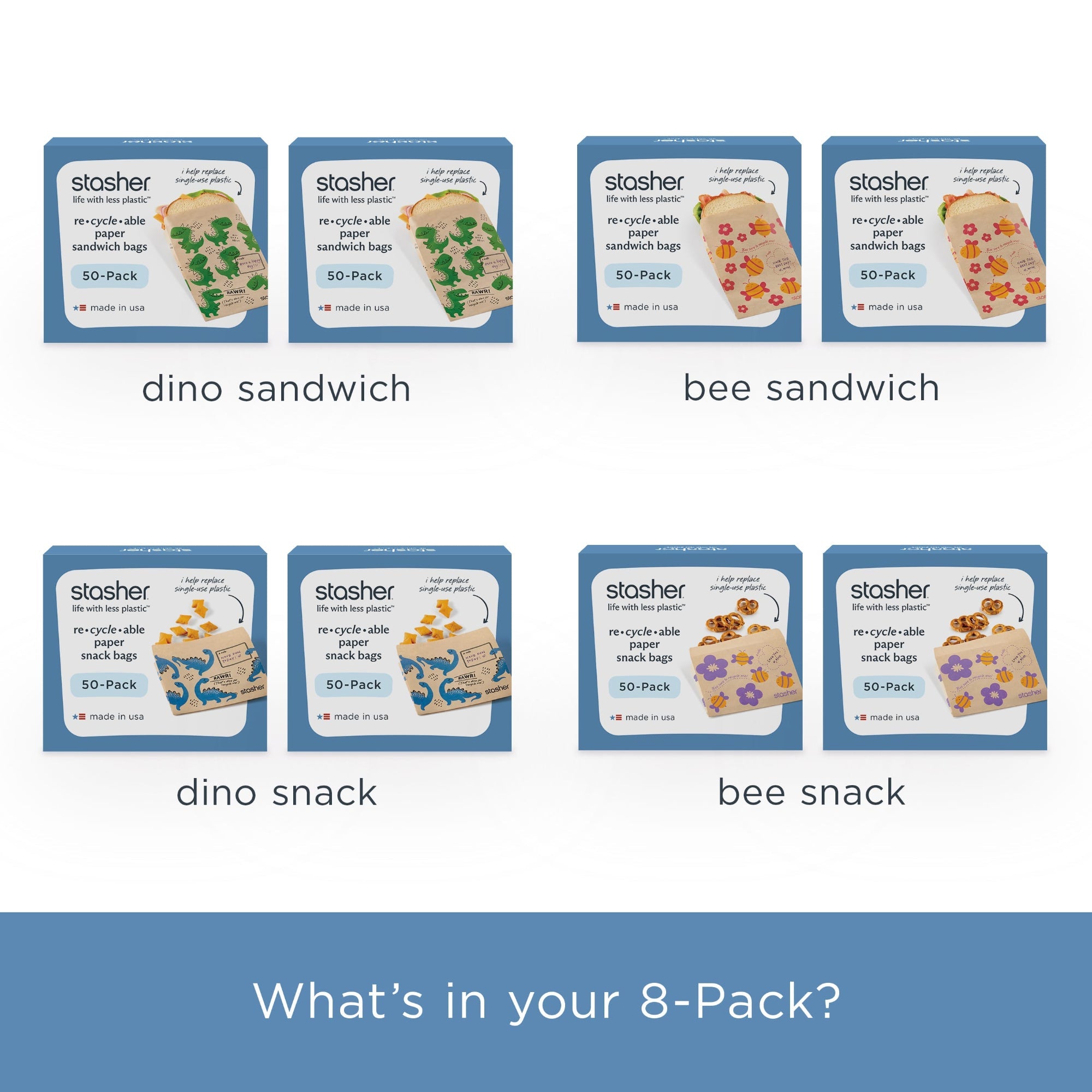 Recyclable Paper Bags 8-Pack 400ct Reusable Storage Bag